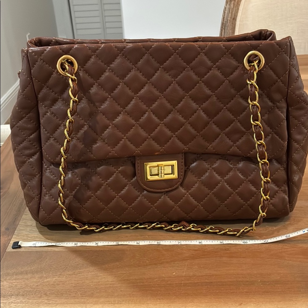 Brown Quilted Chain Shoulder Bag